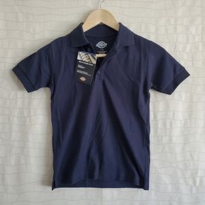 Dickies Kids Pique Polo Short Sleeve Navy Blue Easy Care Uniform Size L (7) NEW